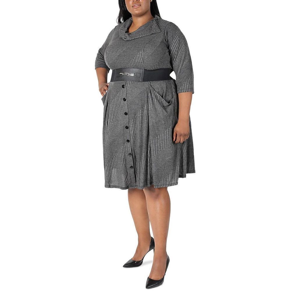 ROBBIE BEE Plus Size 2X grey Cowlneck Knit sweater Dress